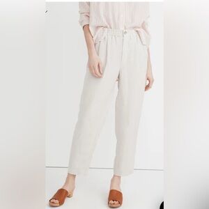 Madewell Cropped Elastic Waist High Rise Linen-Blend Track Trousers Pants XS